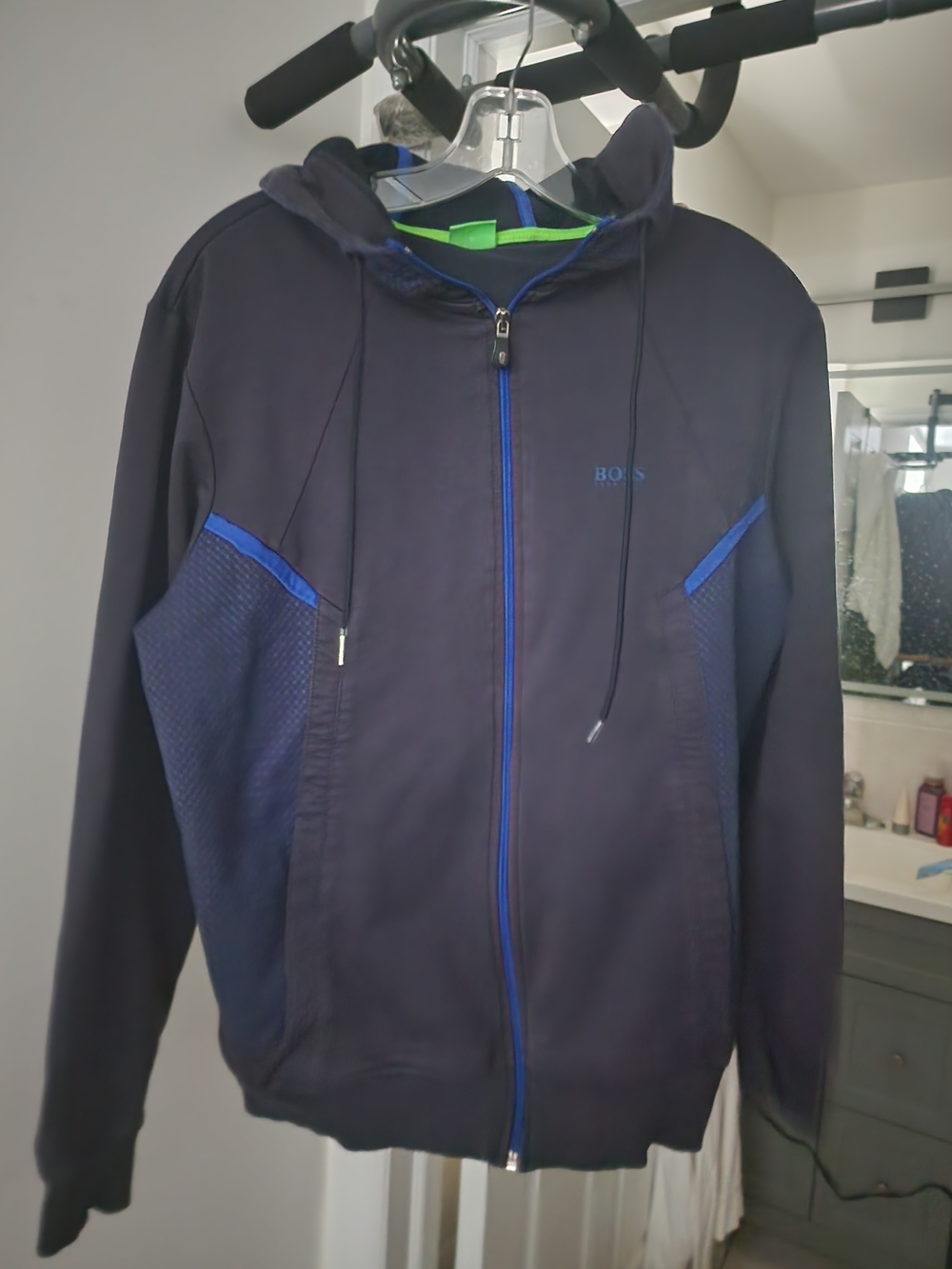Authentic Hugo Boss Navy Zip-Up Hoodie with Bright Blue Accents. S